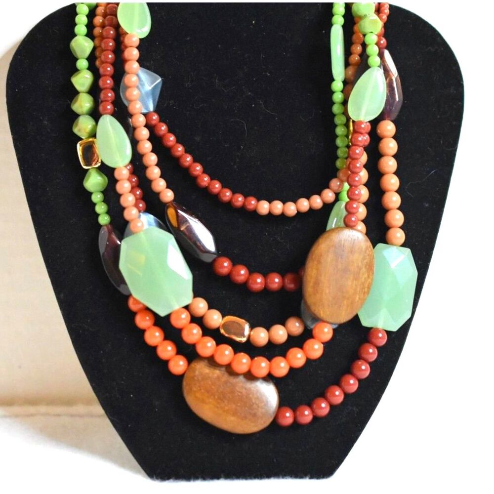 NWOT Premier Designs Mid Mod Multi Layer Earth Tone Beaded 18"-22" Boho Necklace